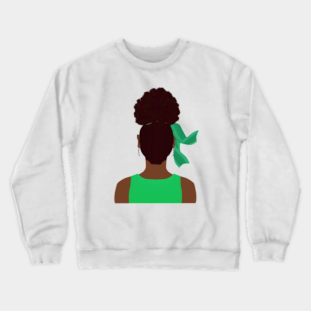 High Afro Puff Ponytail with Green Outfit (White Background) Crewneck Sweatshirt by Art By LM Designs 